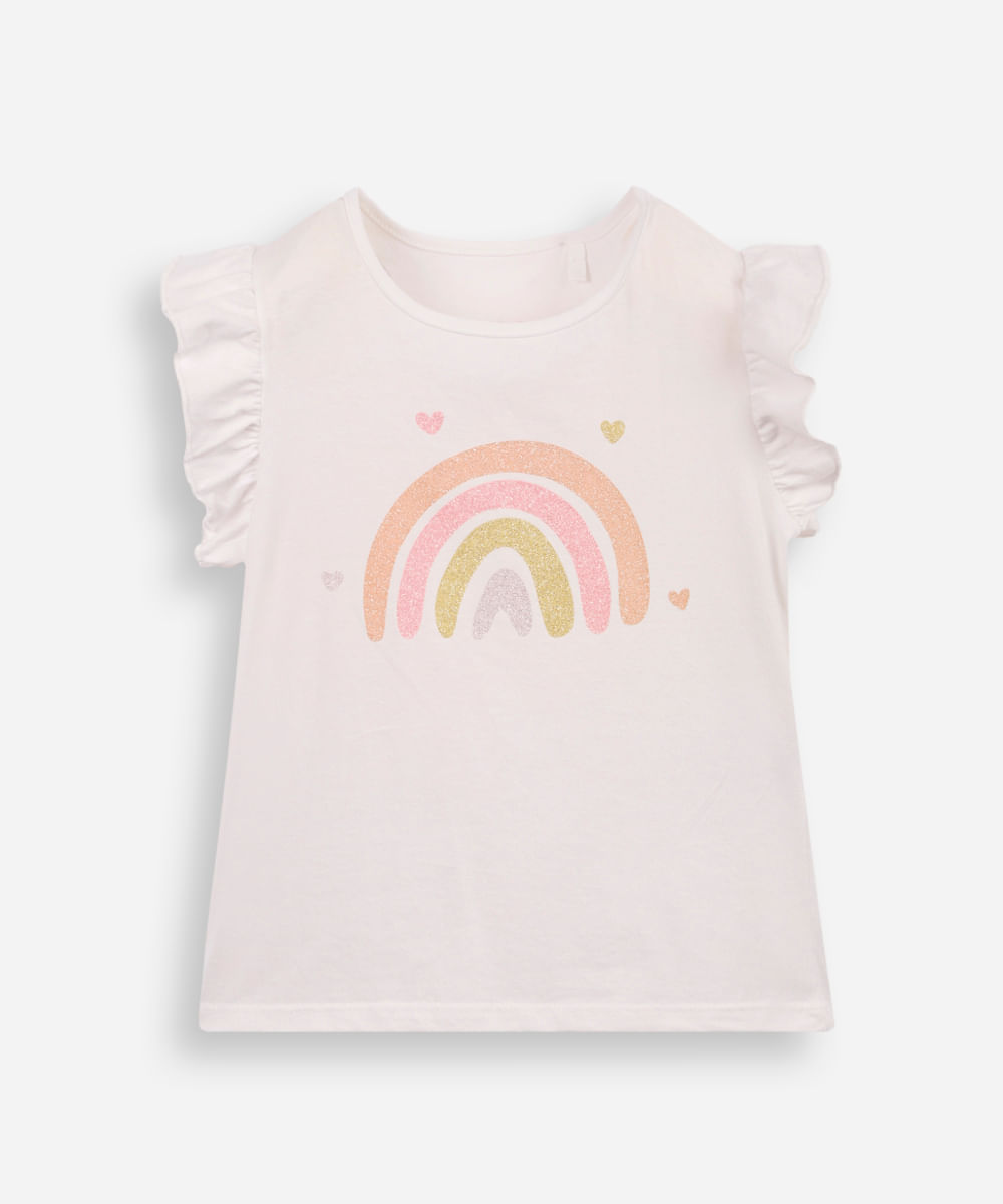 blusa infantil juju com babado arco-íris off white