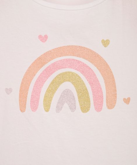 blusa infantil juju com babado arco-íris off white