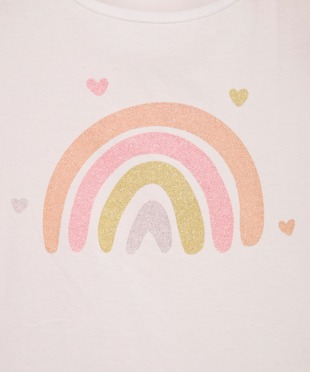 blusa infantil juju com babado arco-íris off white