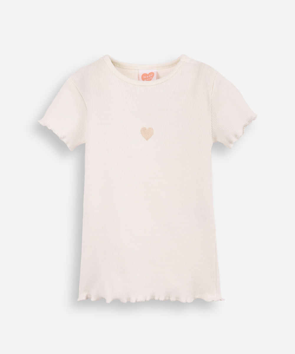 camiseta infantil ribana bordado off white