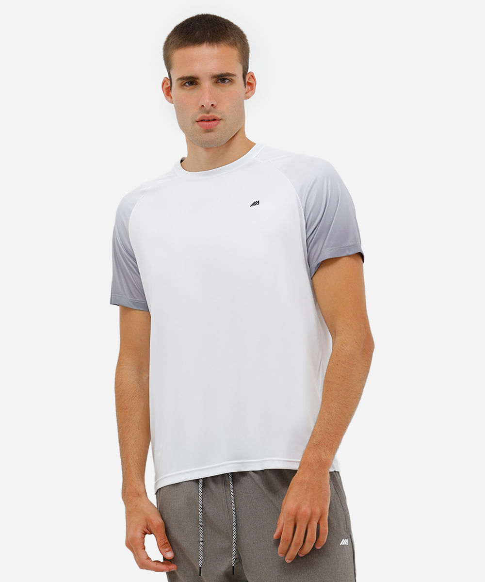 camiseta esportiva masculina manga curta degradê branca