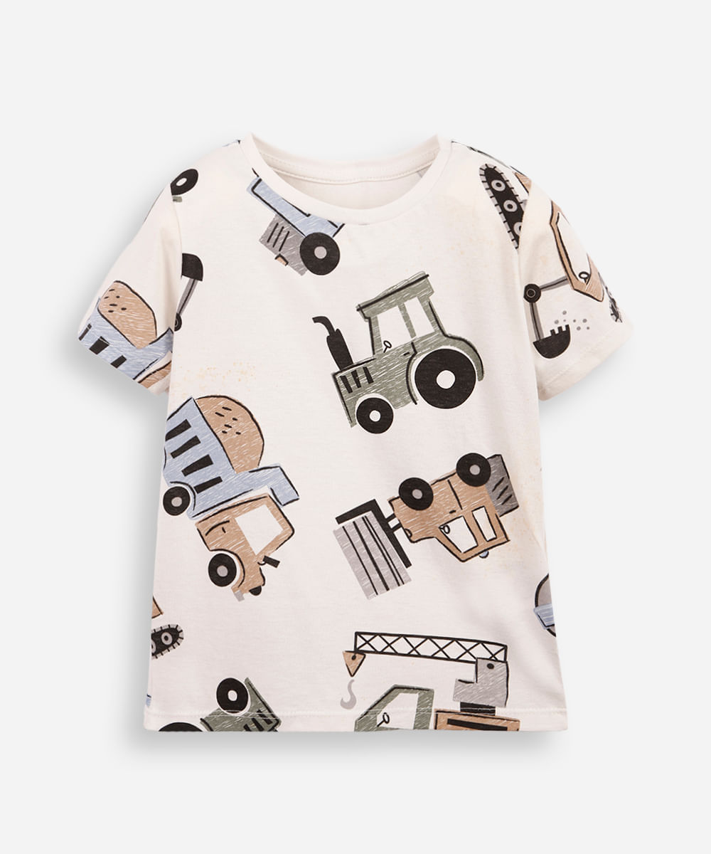 camiseta infantil carrinhos bege