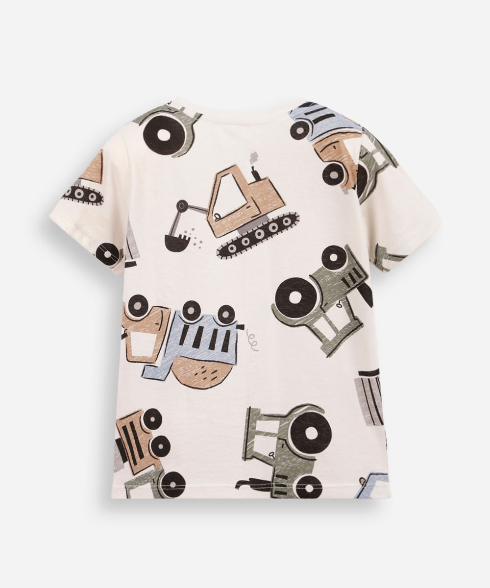 camiseta infantil carrinhos bege