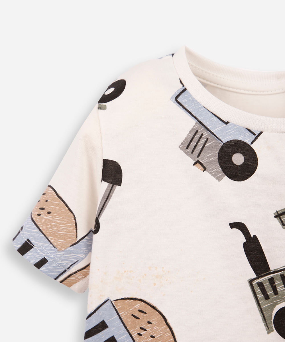 camiseta infantil carrinhos bege