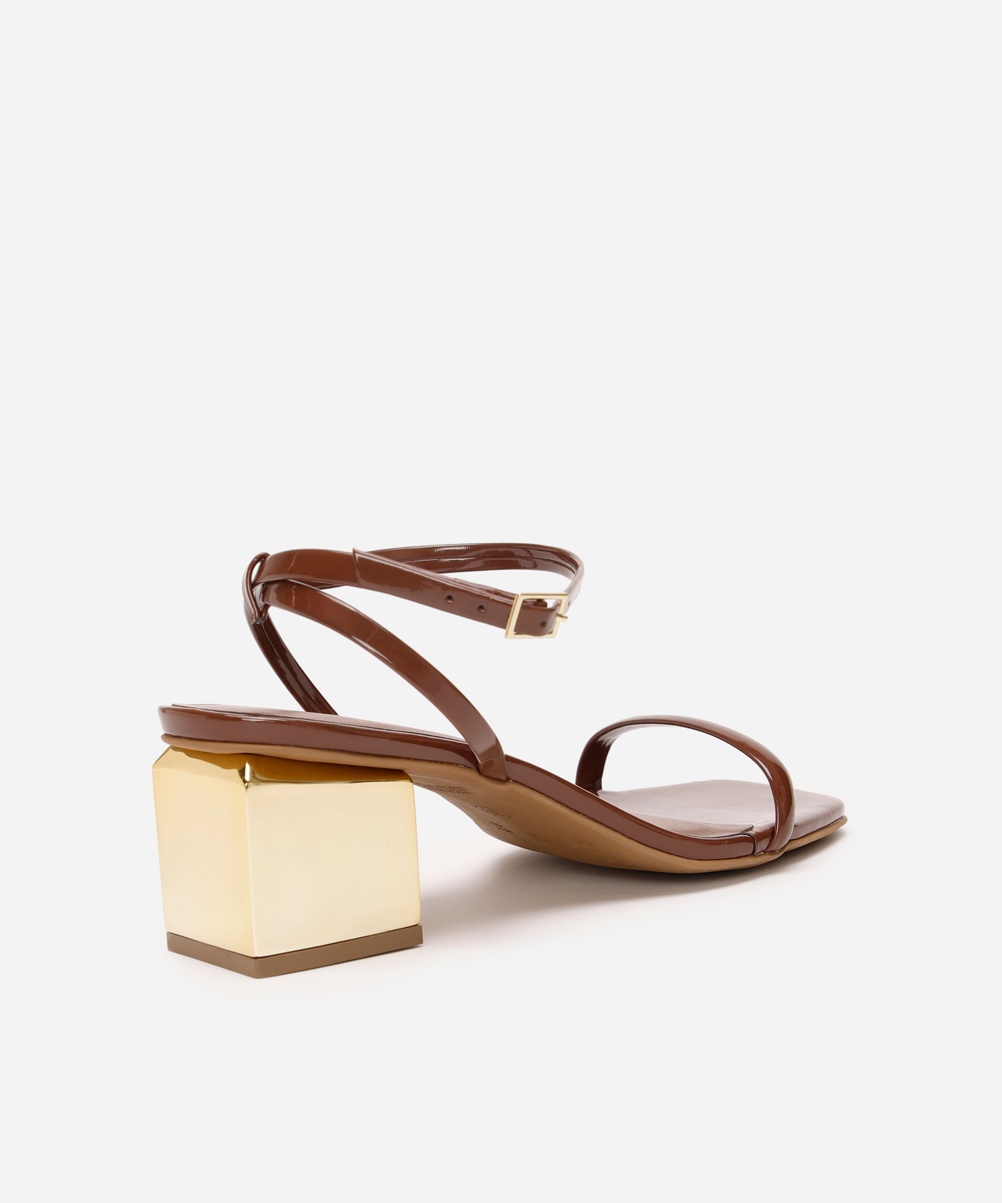 sandália bico quadrado salto grosso oneself marrom