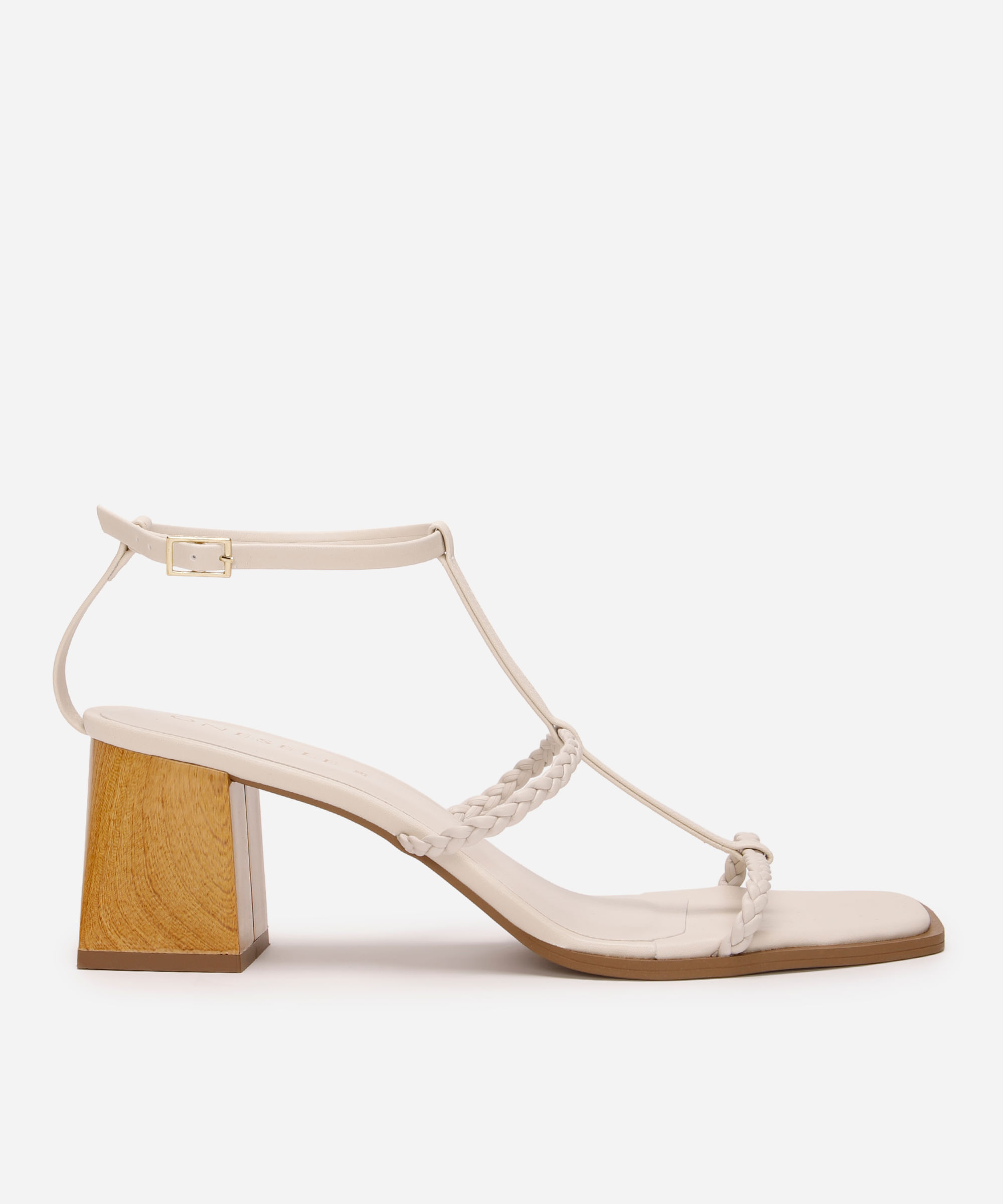 sandália bico quadrado salto grosso oneself off white