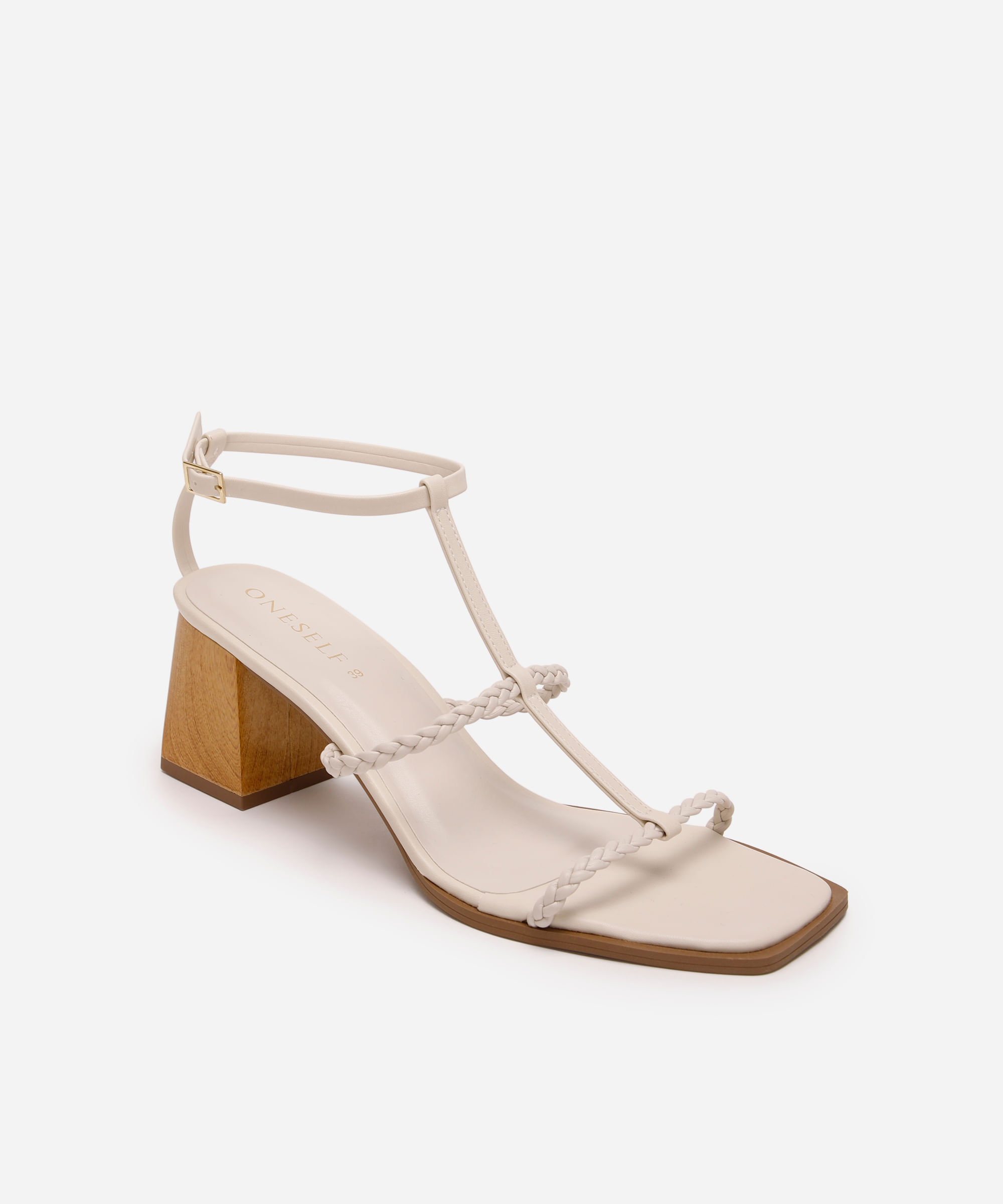 sandália bico quadrado salto grosso oneself off white