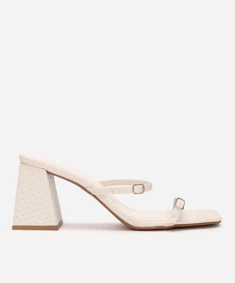 sandália bico quadrado salto grosso texturizada oneself off white
