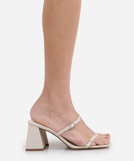 sandália bico quadrado salto grosso texturizada oneself off white