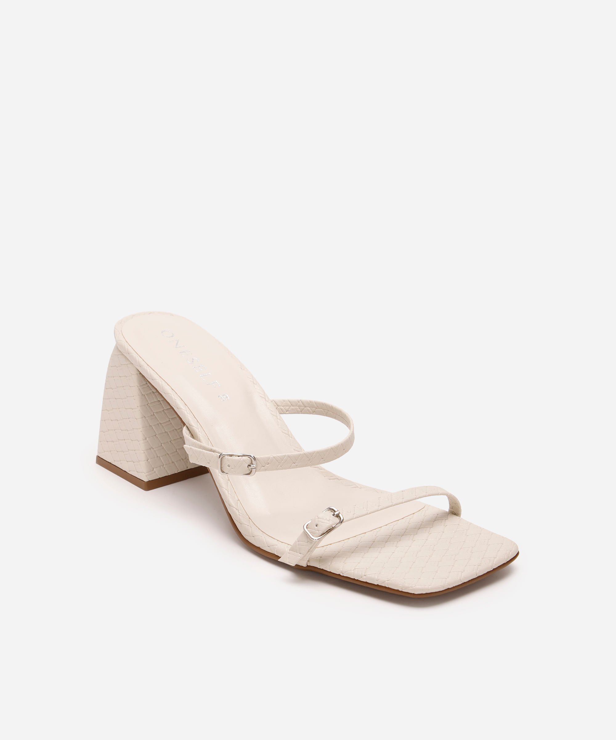 sandália bico quadrado salto grosso texturizada oneself off white