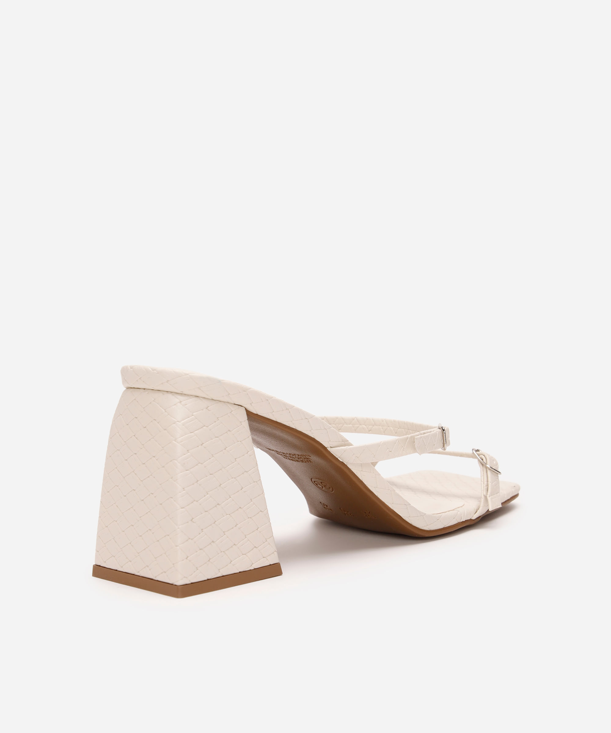 sandália bico quadrado salto grosso texturizada oneself off white
