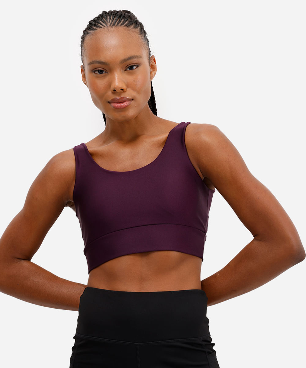 top alongado com bojo removível esportivo roxo