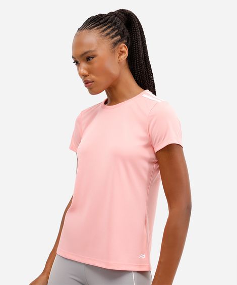 camiseta feminina manga curta tiras esportiva rosa