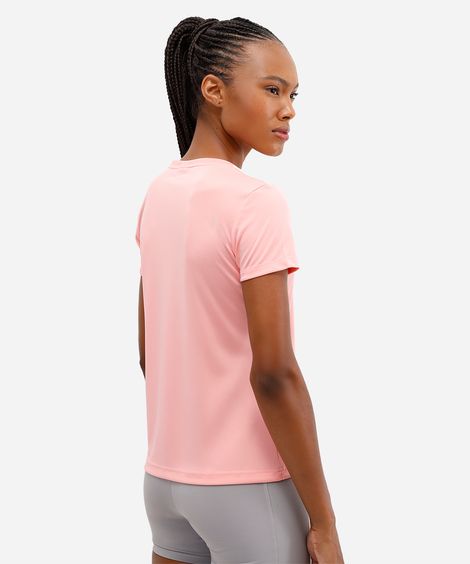 camiseta feminina manga curta tiras esportiva rosa