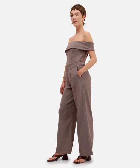 calça reta feminina de alfaiataria com linho marrom