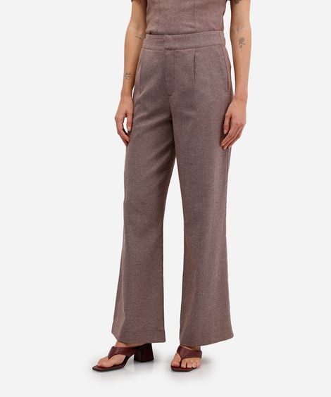 calça reta feminina de alfaiataria com linho marrom