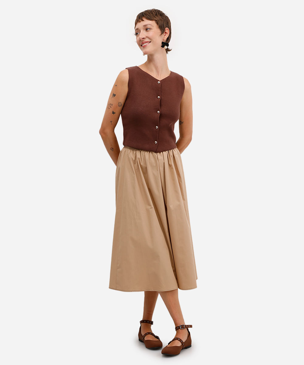 colete feminino de tricot com botões marrom