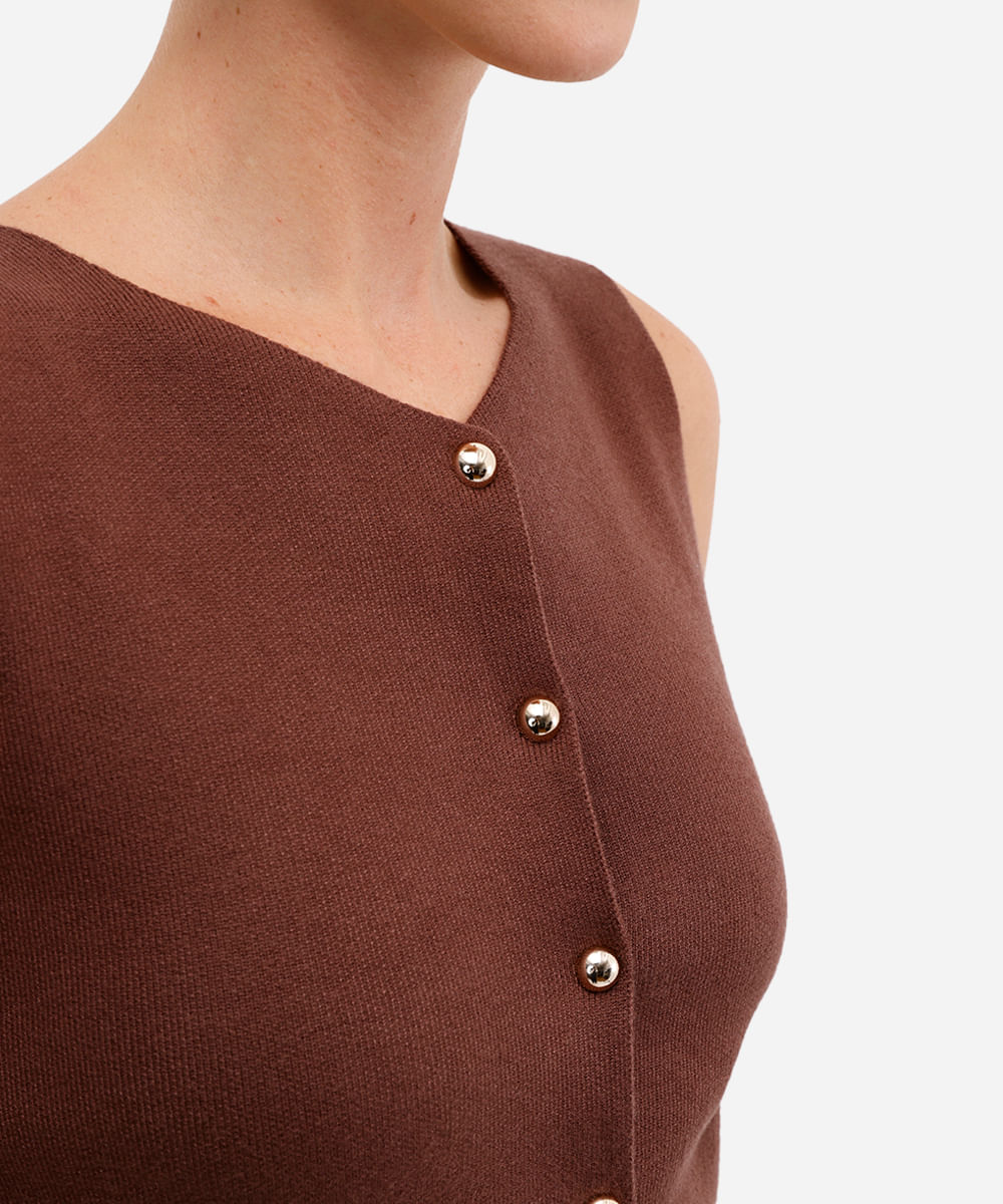 colete feminino de tricot com botões marrom