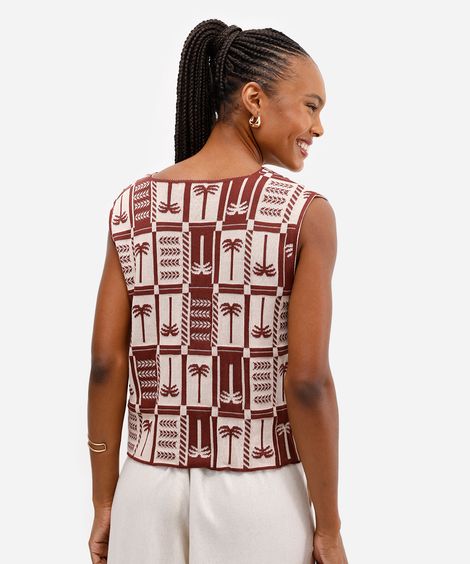 tricot feminino coqueiros com botões personalizados marrom