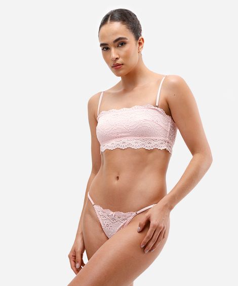 calcinha biquíni de laise floral rosa