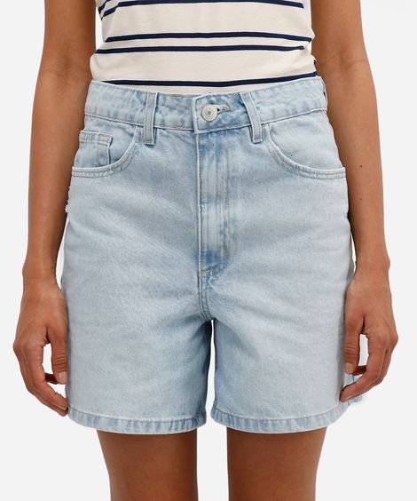 bermuda mom feminina jeans destroyed azul