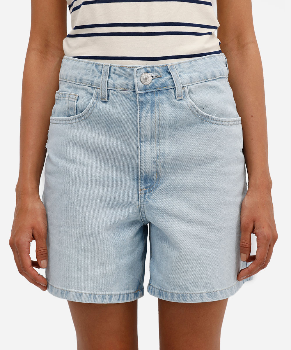 bermuda mom feminina jeans destroyed azul