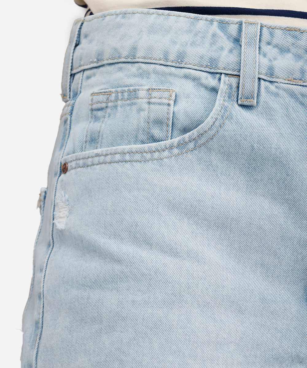 bermuda mom feminina jeans destroyed azul