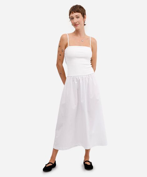vestido midi feminino de algodão alça fina off white