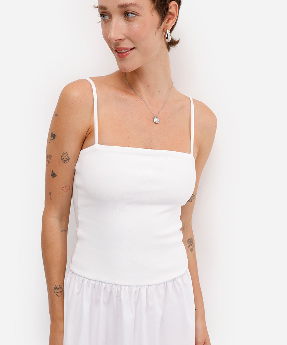 vestido midi feminino de algodão alça fina off white
