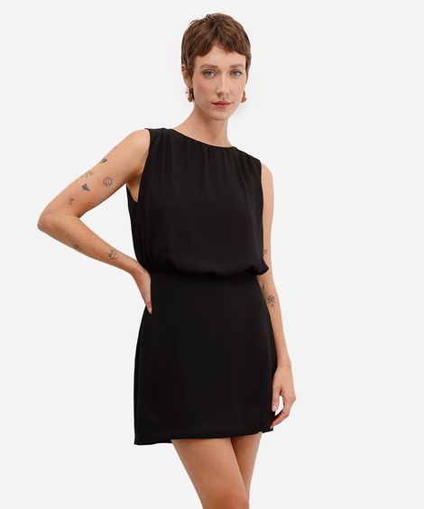 vestido curto feminino blusê decote redondo preto