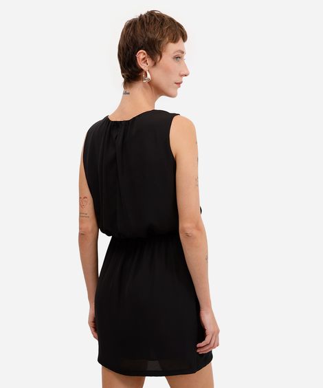 vestido curto feminino blusê decote redondo preto