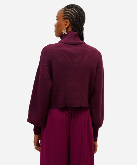suéter de tricot cropped gola alta roxo