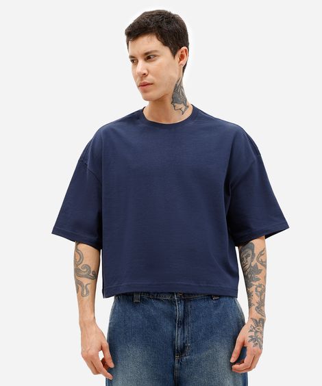 camiseta masculina cropped de algodão azul