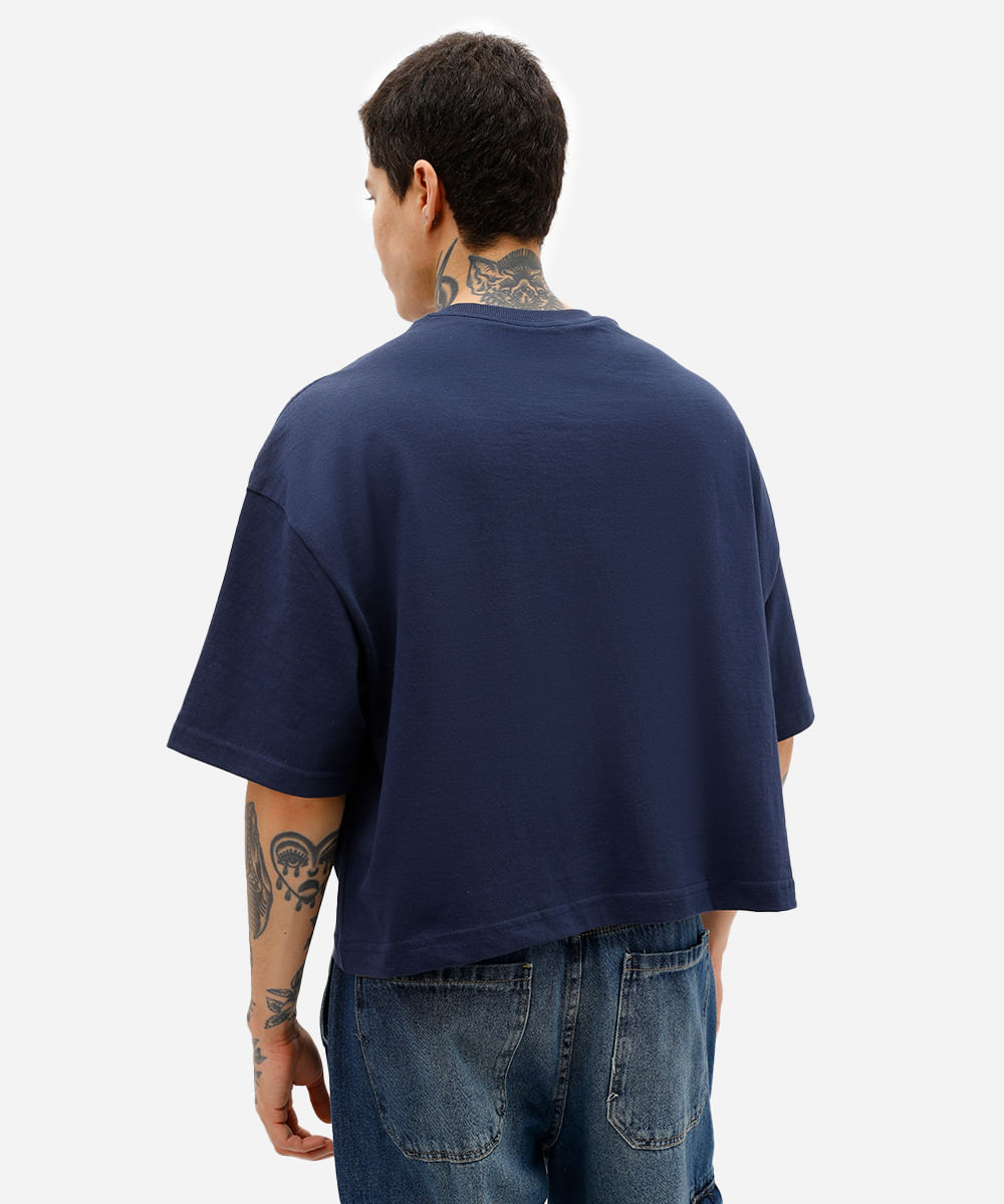 camiseta masculina cropped de algodão azul