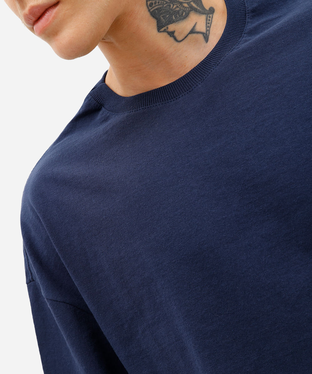 camiseta masculina cropped de algodão azul