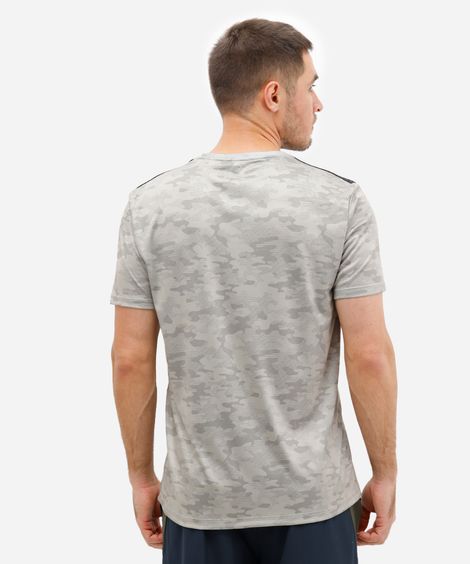 camiseta esportiva masculina com listras estampada - bege