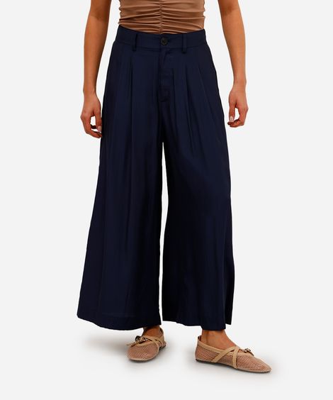 calça wide leg feminina de alfaiataria azul