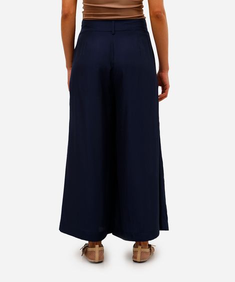 calça wide leg feminina de alfaiataria azul
