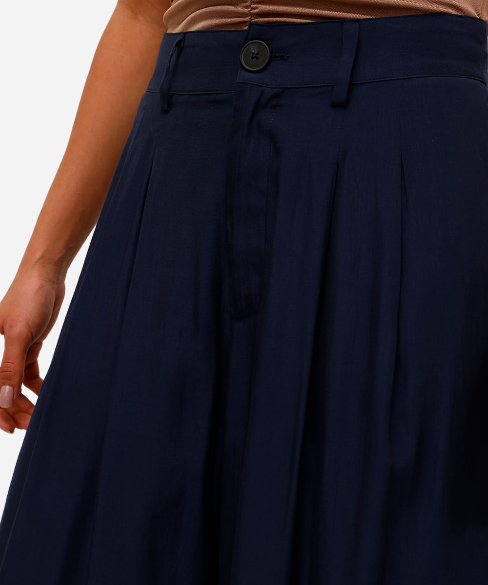 calça wide leg feminina de alfaiataria azul