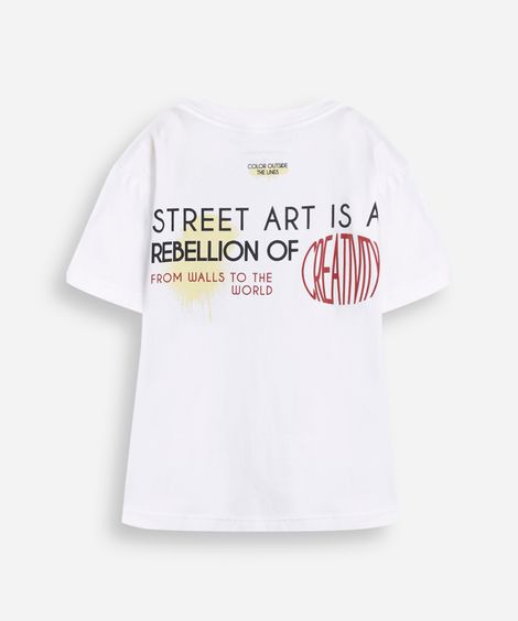 camiseta infantil manga curta estampa urban art off white