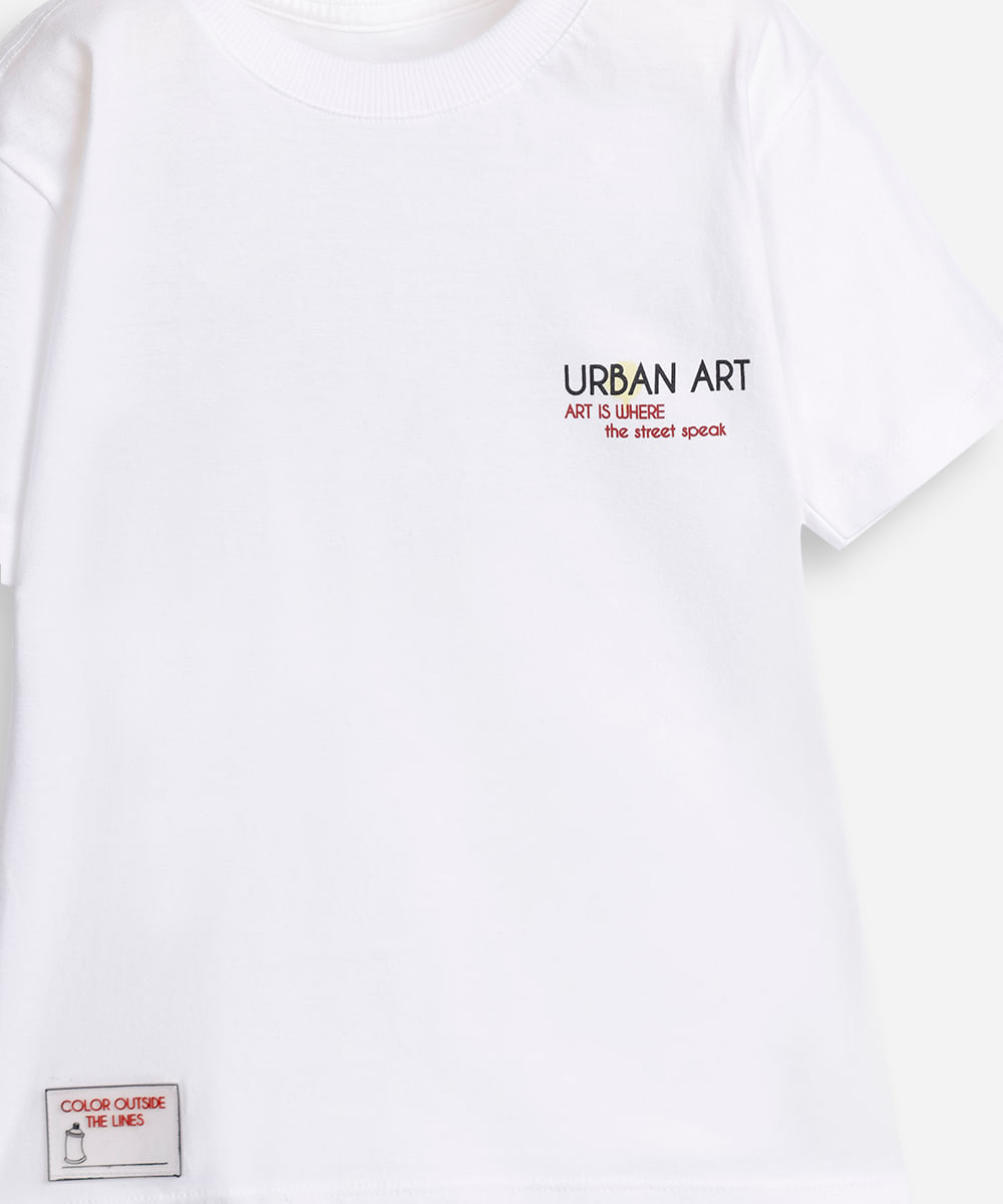 camiseta infantil manga curta estampa urban art off white