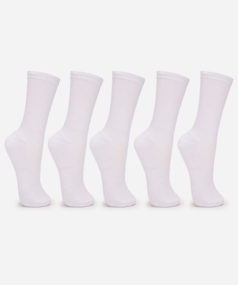 kit de 5 meias cano longo esportivo ace branco