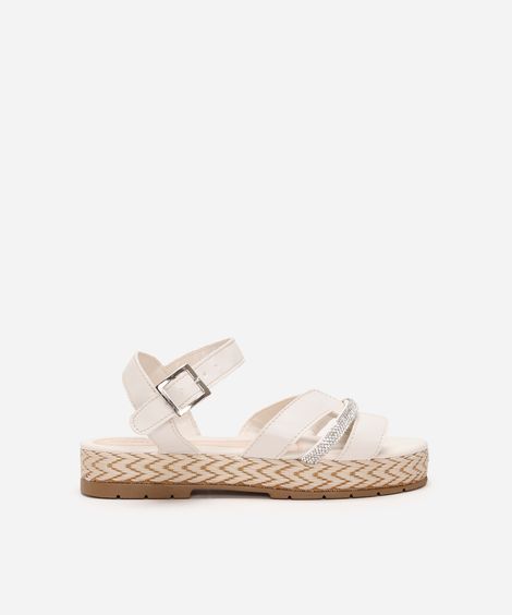 sandália infantil com recortes e brilho off white