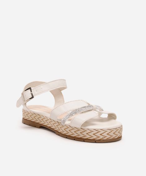 sandália infantil com recortes e brilho off white