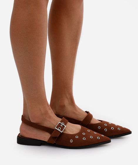 sapatilha bico fino com ilhós oneself  marrom