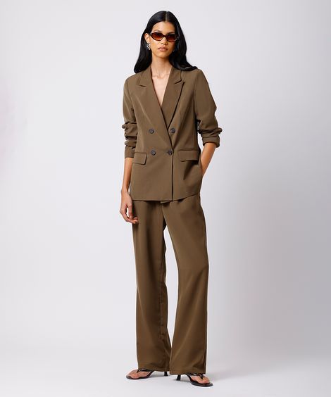 calça reta feminina de alfaiataria com pregas mindset  marrom