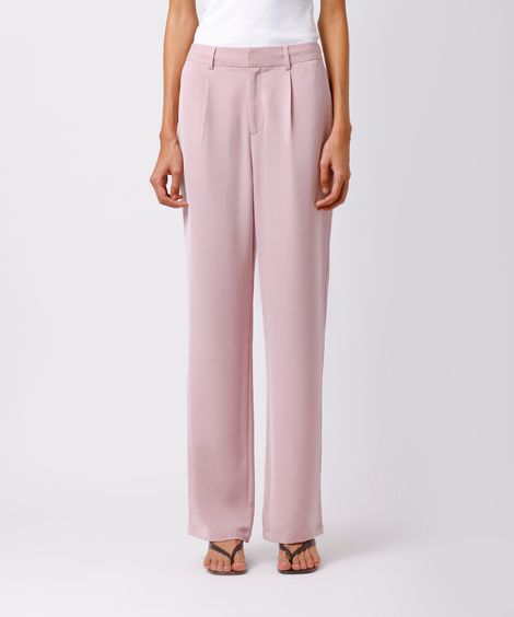 calça reta feminina de alfaiataria com pregas mindset rosa