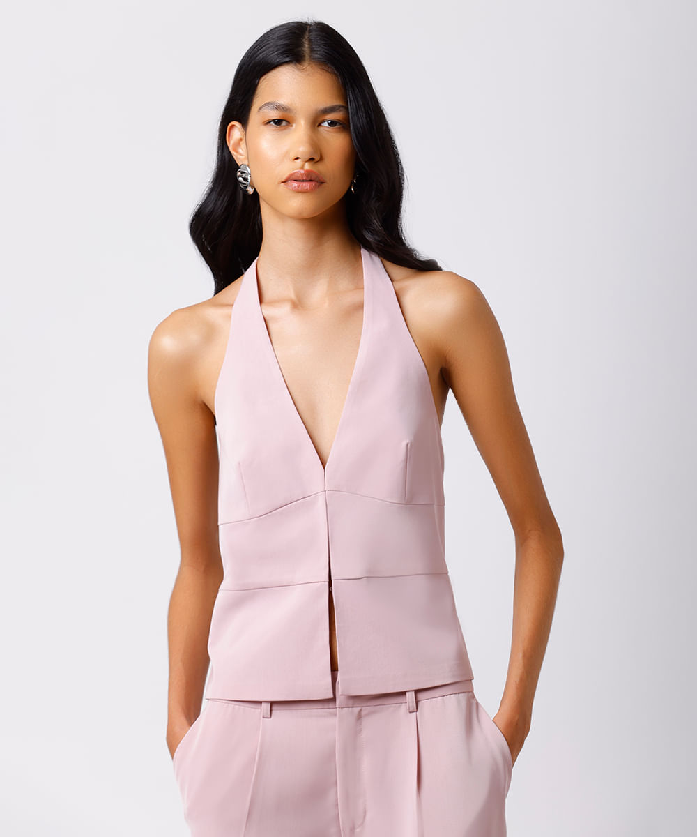 colete frente única feminino de alfaiataria mindset - rosa