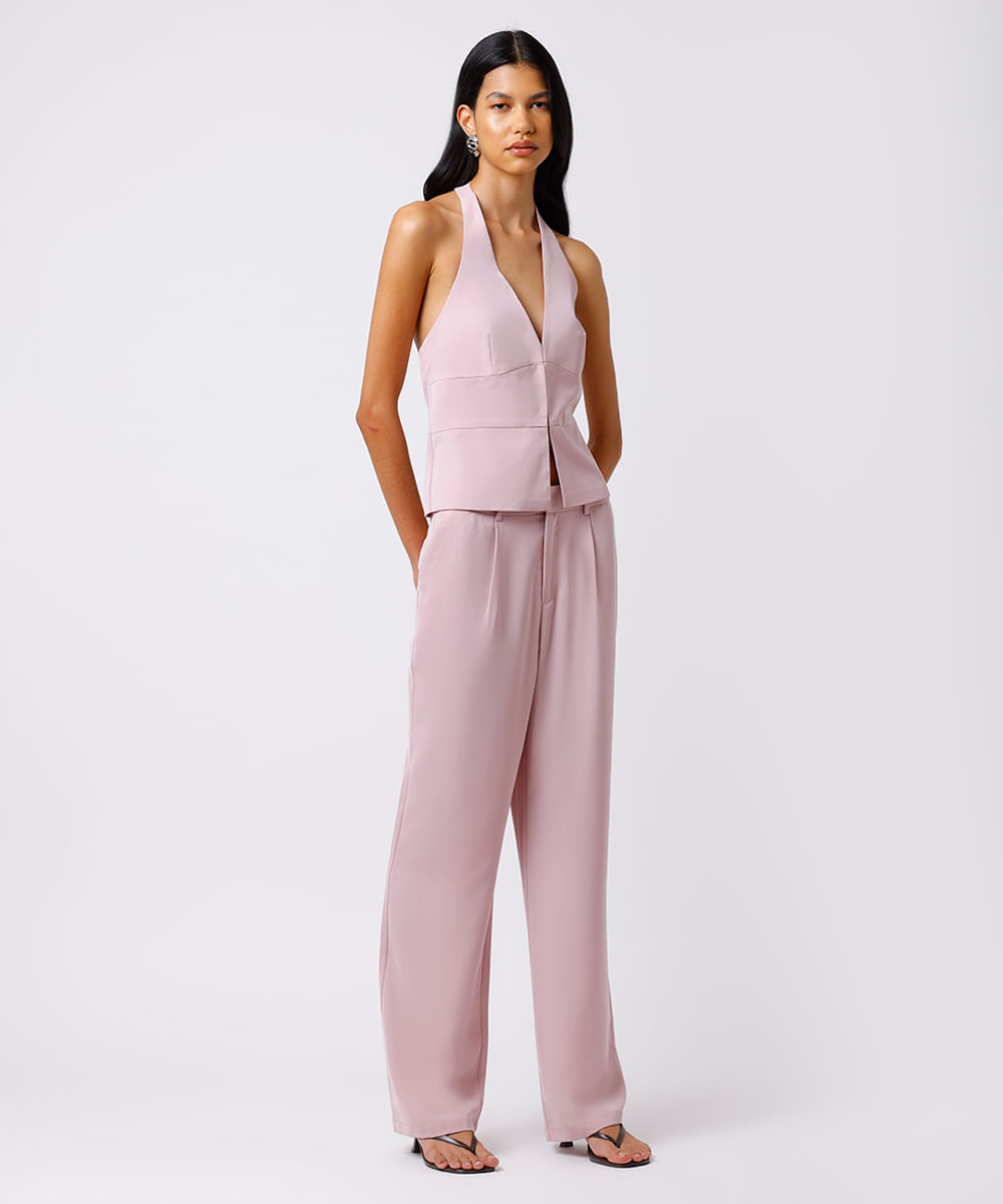 colete frente única feminino de alfaiataria mindset - rosa