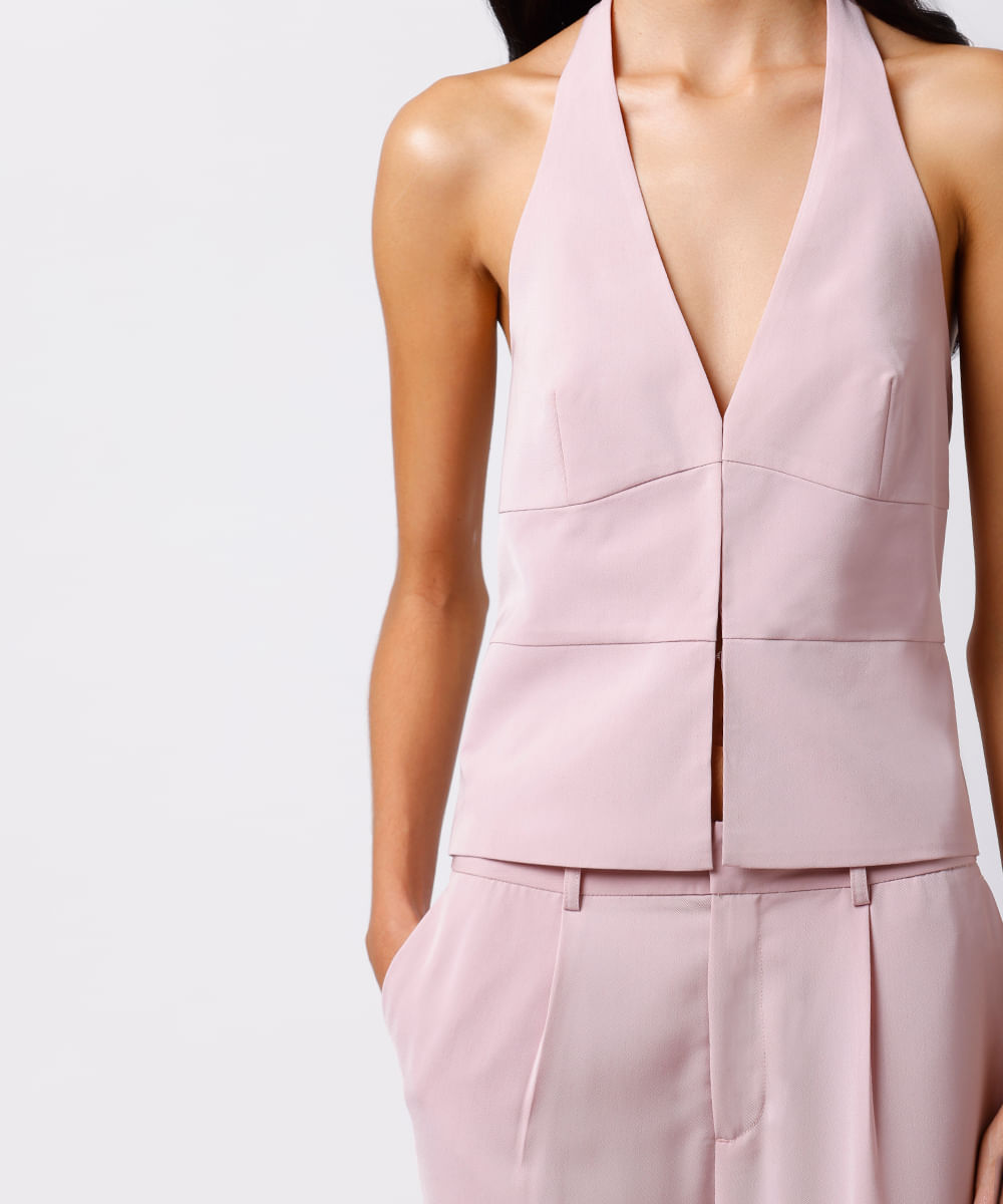 colete frente única feminino de alfaiataria mindset - rosa